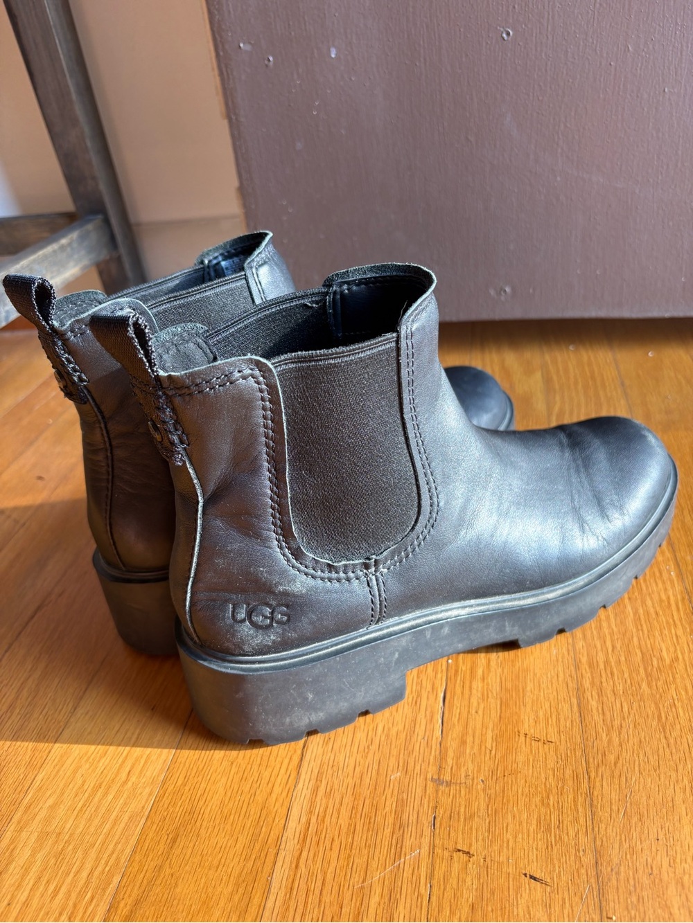 UGG Black Leather Chelsea Boots, Size 9